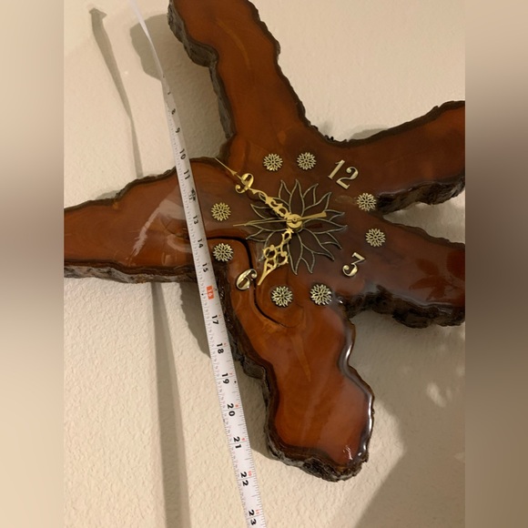 Retro Vintage Burl Wood Live Edge Wall Clock MCM Boho Cabin Lacquered Slab - Picture 8 of 12